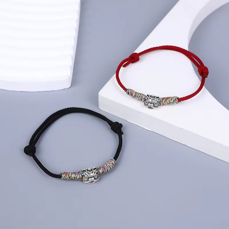 Style Lion Wrist Chain Wine Red Rope Hand-woven Simple Bracelets