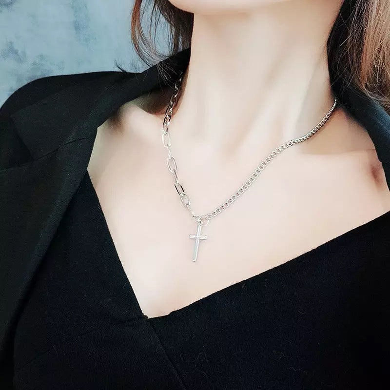 Cross Korean Simple Sweater Twin Hip Pendants