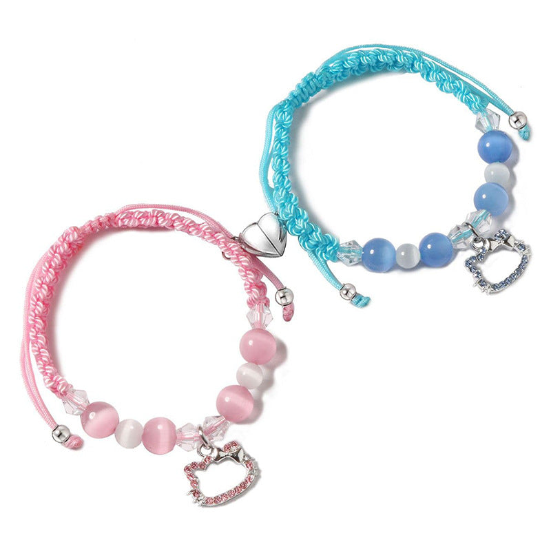 Spider Cat Couple Crystal Opal Magnet Bracelets