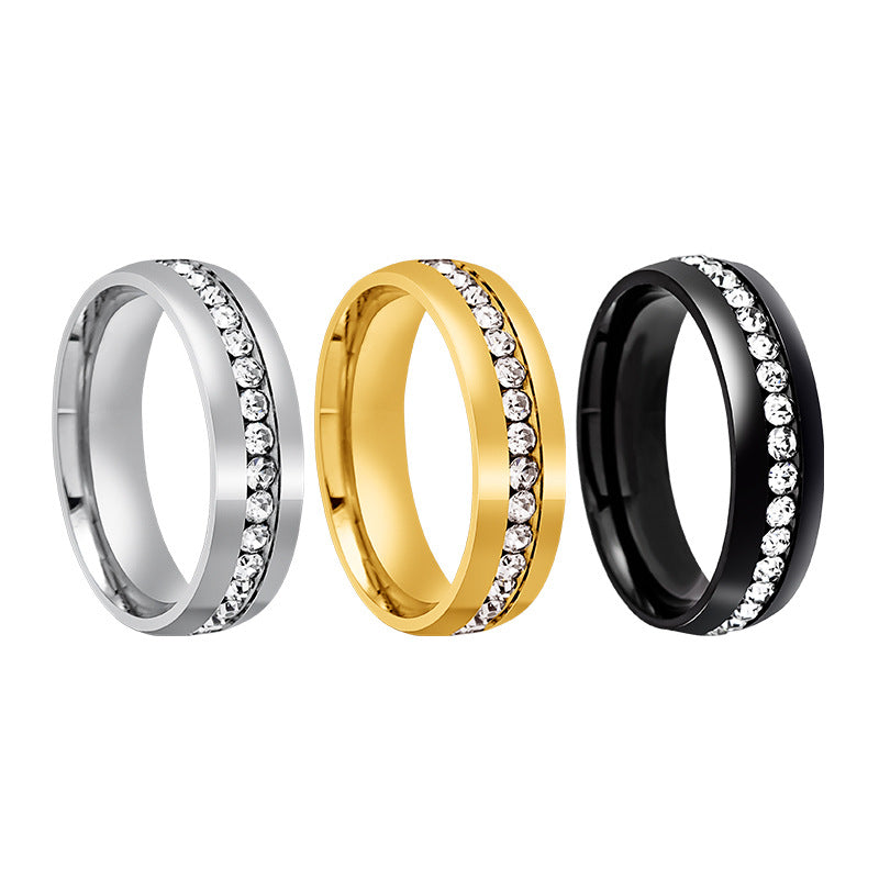 Single Row Diamond Stainless Steel Jewelry Rings