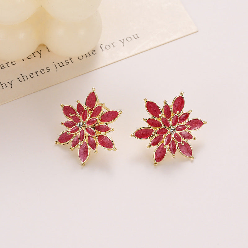 Women's Three-dimensional Flower Dripping Korean Style High Sense Sier Earrings