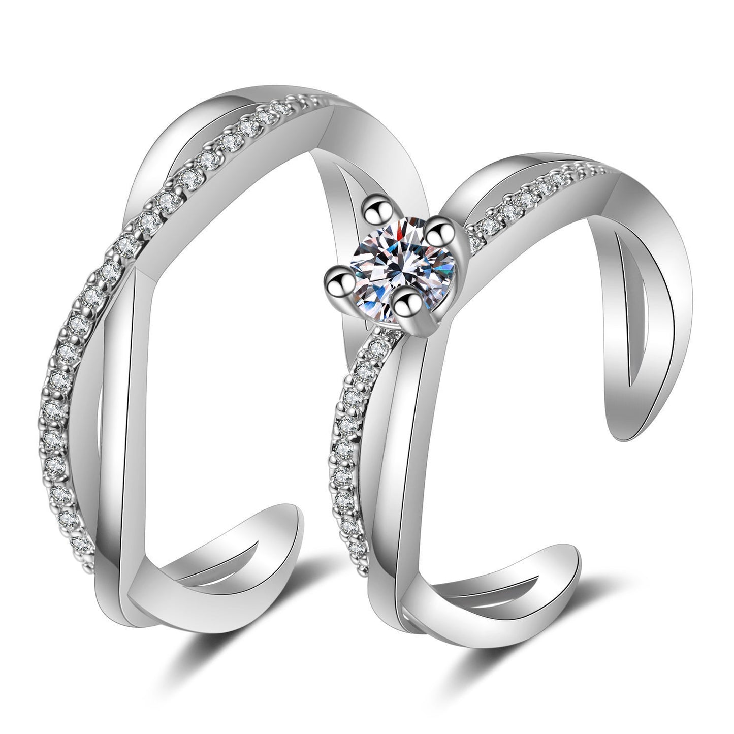 Women's & Men's Couple Sier Plated Jewelry Open Live Rings