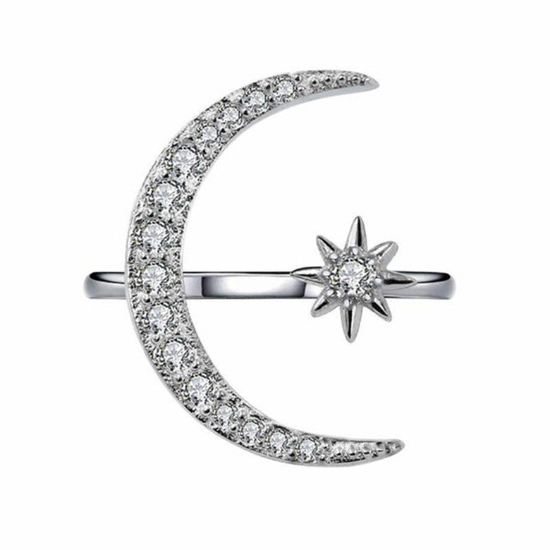 Crescent Star Moon Plated Creative Exaggerating Rings
