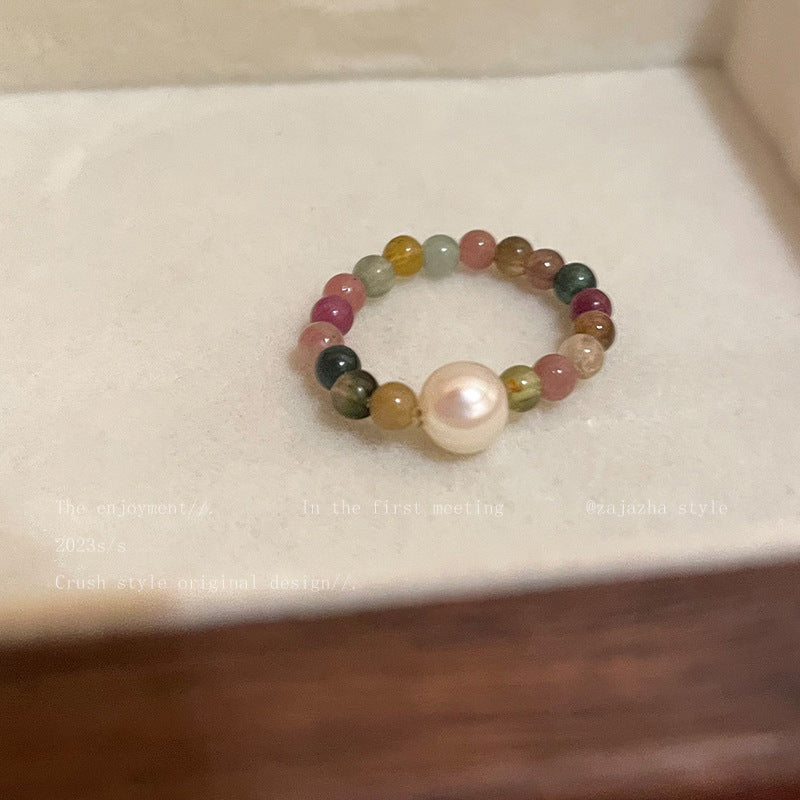 Natural Stone Tourmaline Pearl Suit Design Index Finger Rings