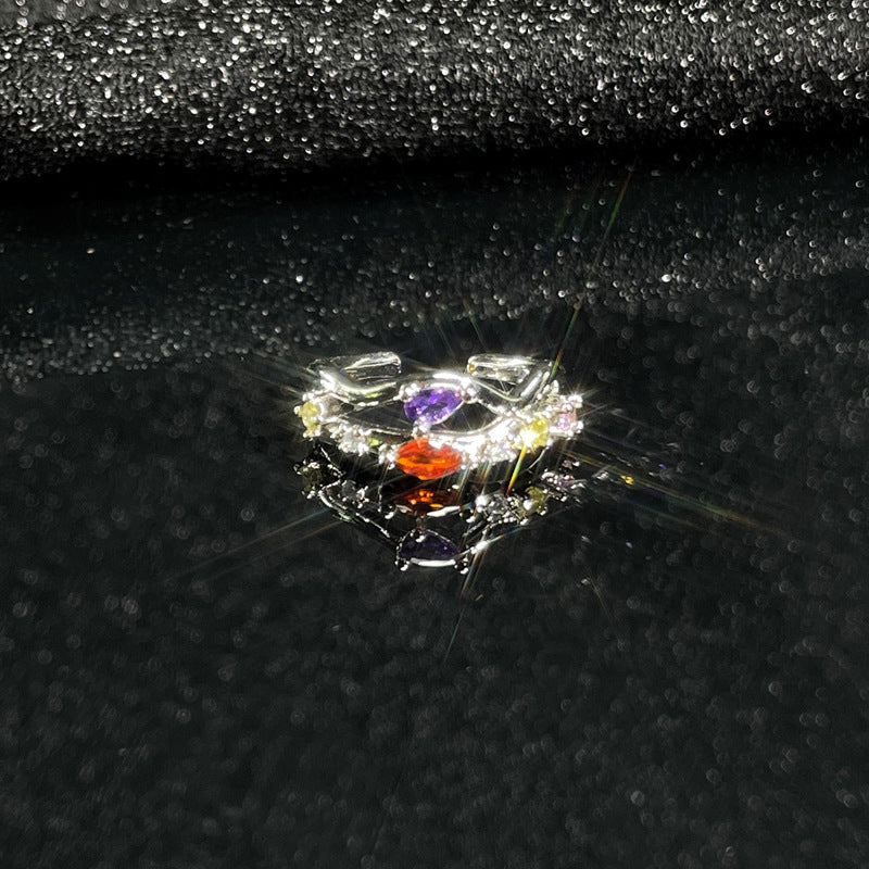 Colorful Crystals Zircon Light Luxury Open Female Design Rings