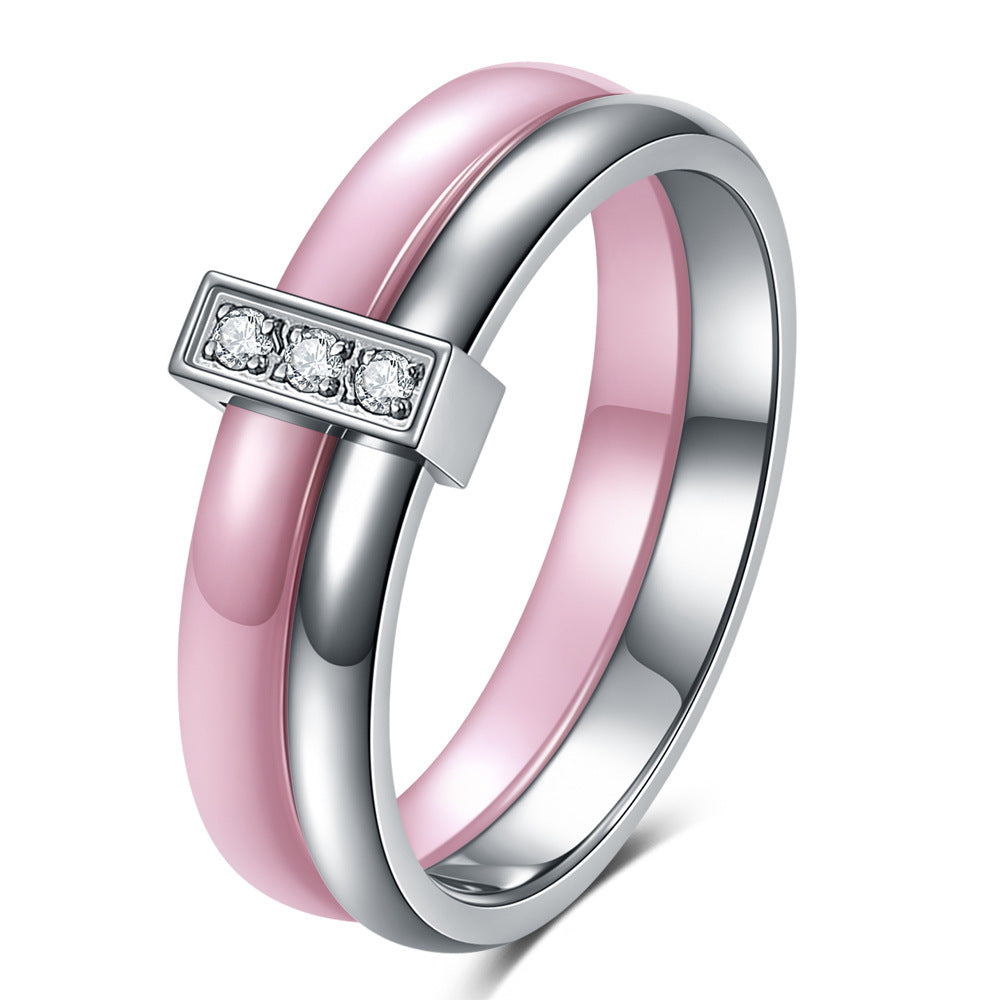 Titanium Steel Black White Pink Purple Rings