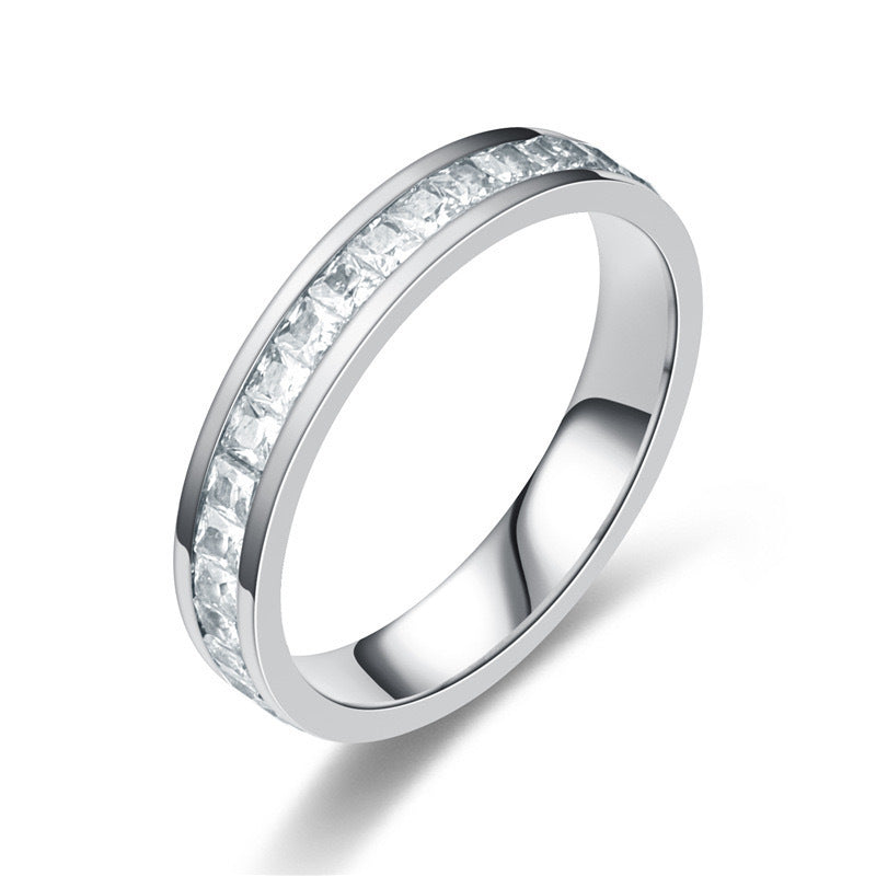Titanium Steel Small Square Full Rhinestone Zircon Rose Gold Rings