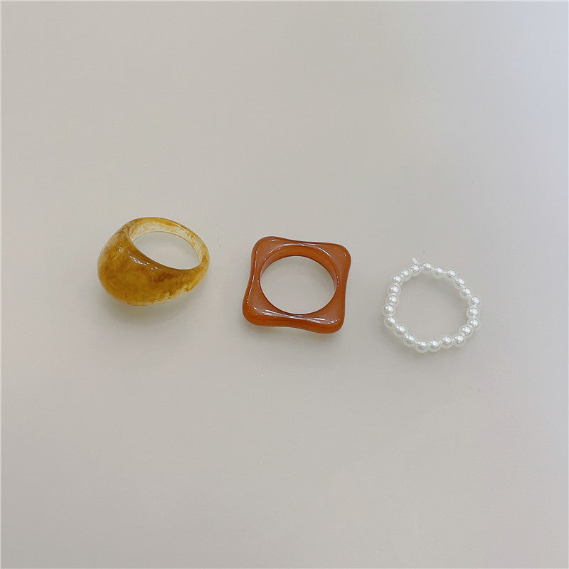 Retro Square Acrylic Geometric Resin Cold Wind Rings