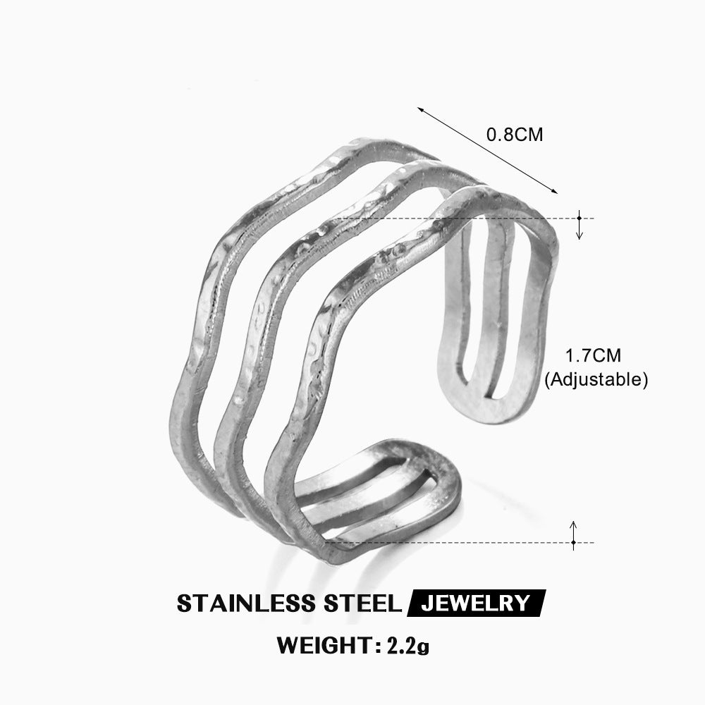 Women's Fashion Simple Style Line Open Personality Wave Rings