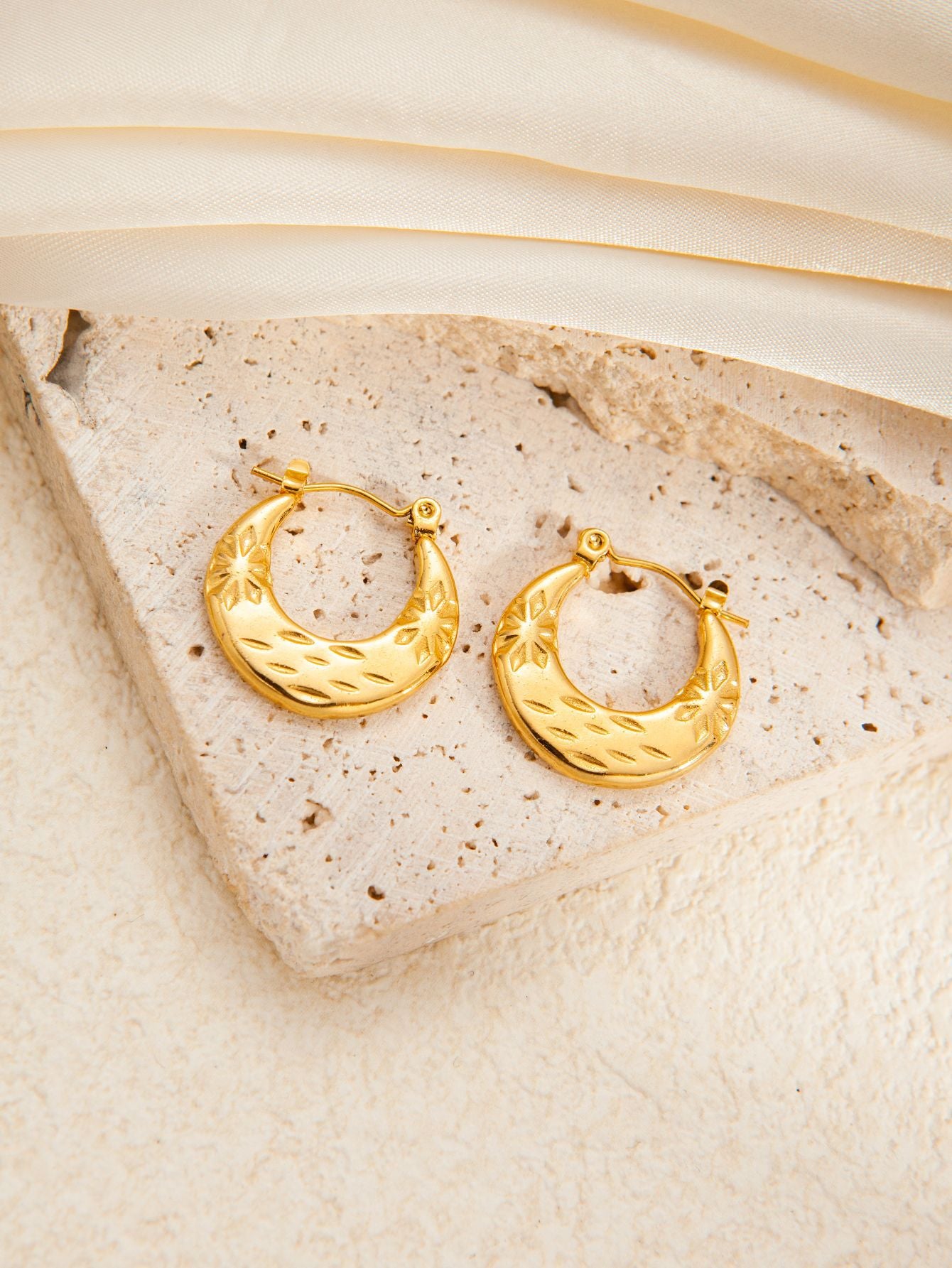 Stainless Steel Ginkgo Leaf Petals Golden Earrings