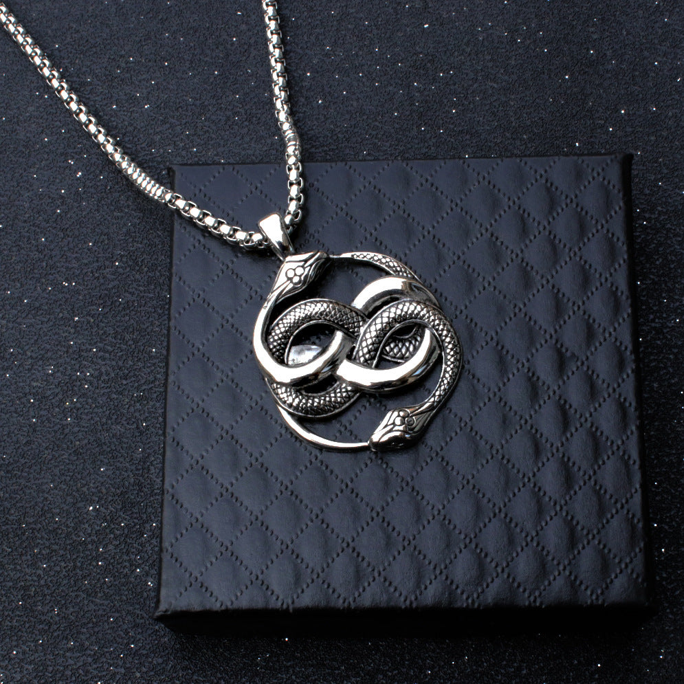 Men's Fashion Titanium Steel Double Snake Trendy Necklaces