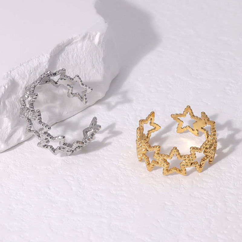 Five-pointed Star Titanium Steel Female Gold-plated Rings