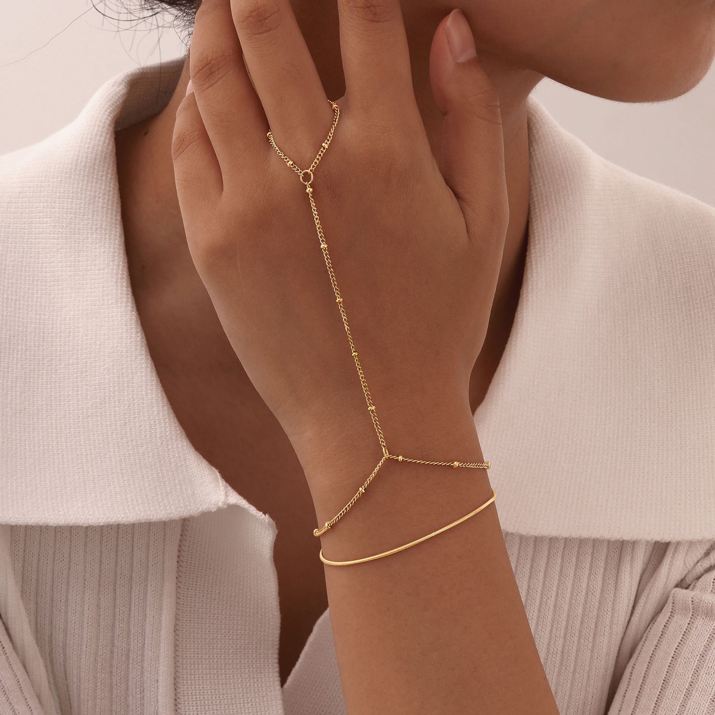 Women's Stainless Steel Twin Gold-plated Color Chain Popular Bracelets