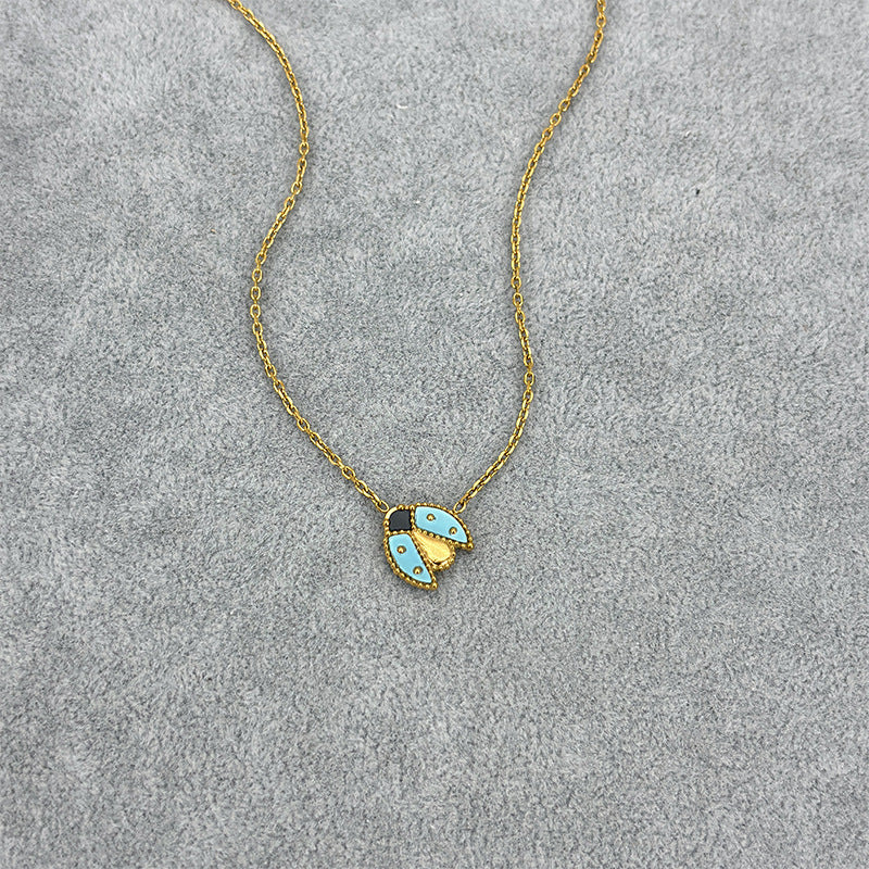 Titanium Steel High Version Ladybird Clover Light Luxury Ornament Necklaces
