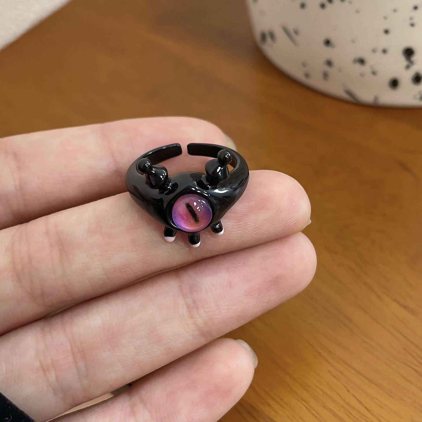 Cute Small Monster Black Cat Female Rings