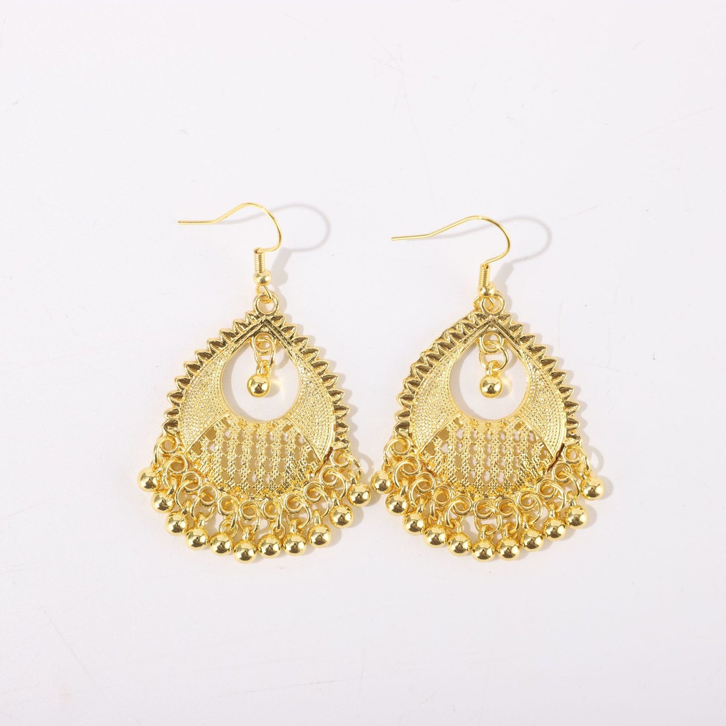 Golden Bell Tassel Bohemian Leaf National Earrings