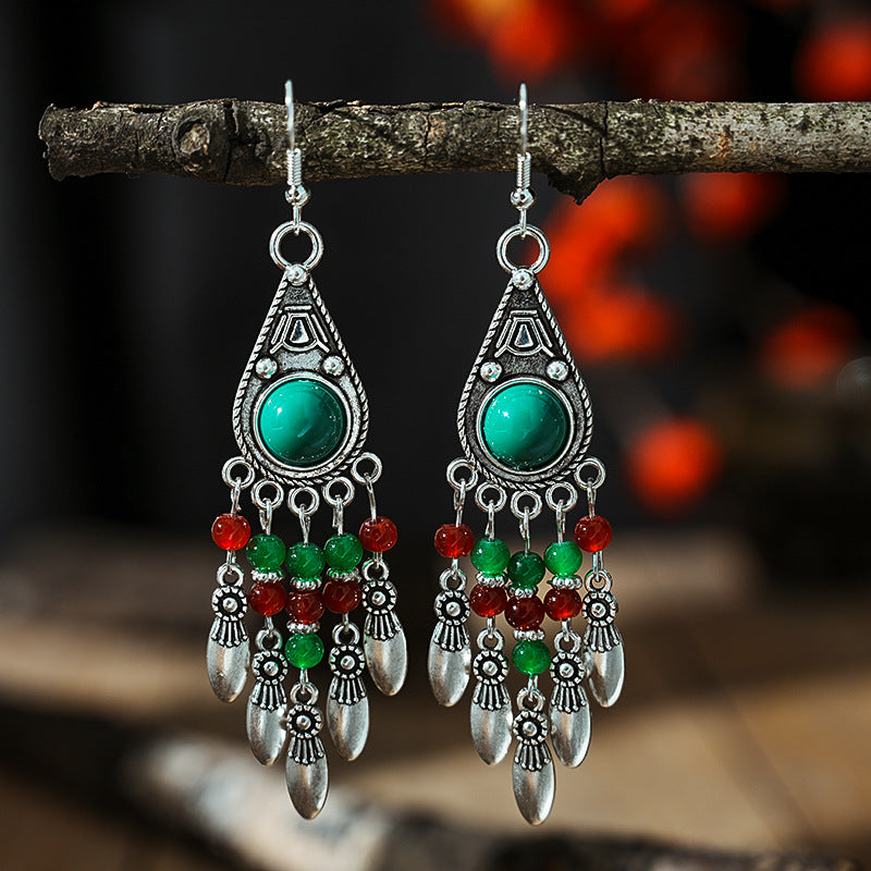 Turquoise Ethnic Style Retro Alloy Yunnan Earrings