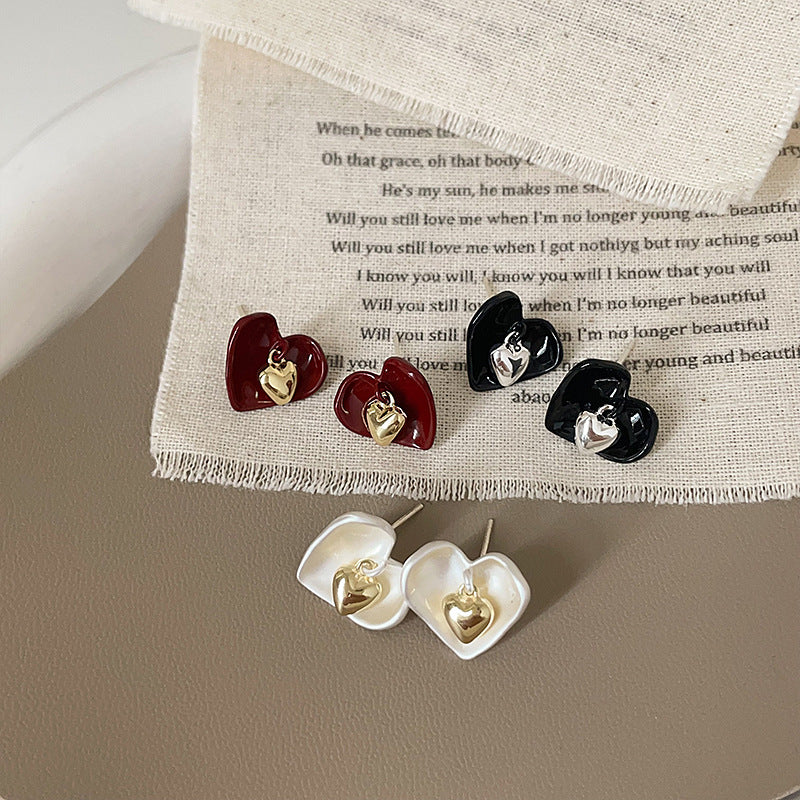 Niche Design Dripping Oil Love Heart Earrings