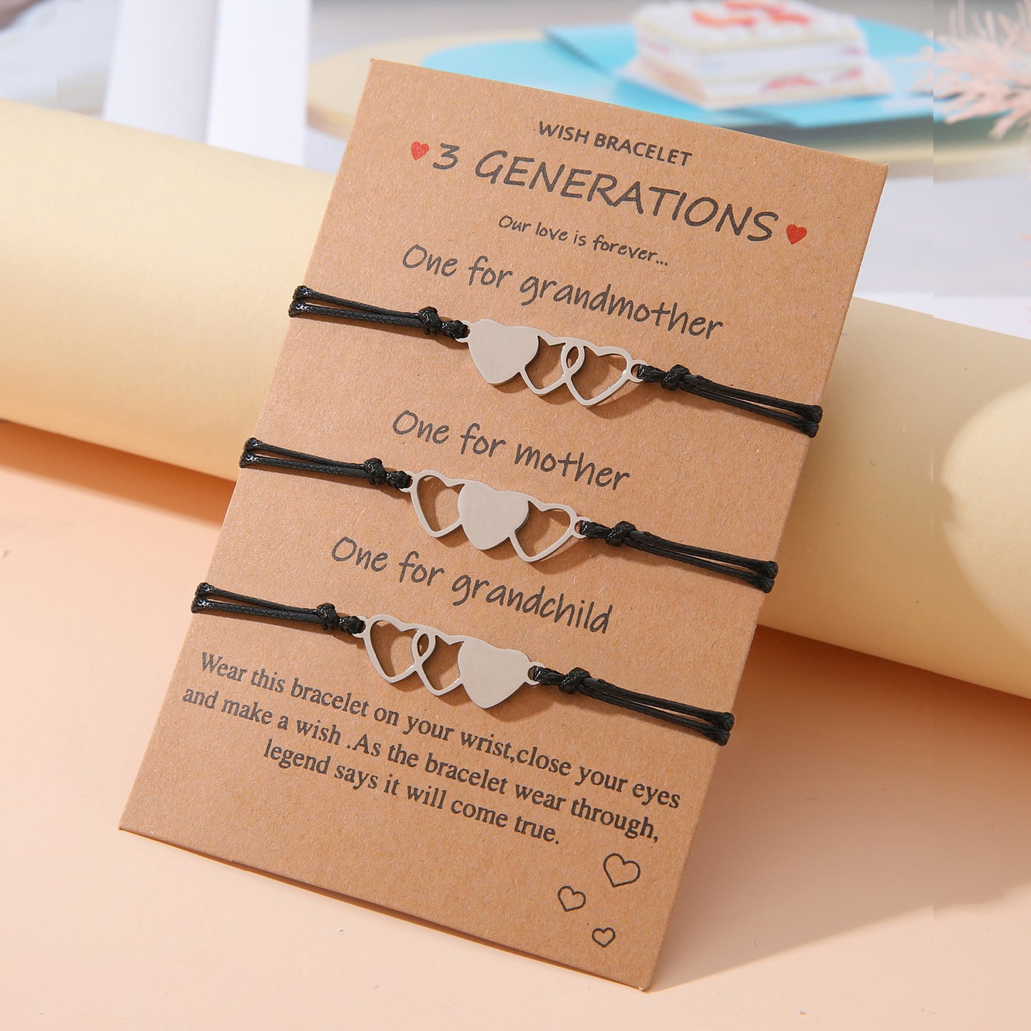 Mother Daughter Three Generations Card Wrist Bracelets