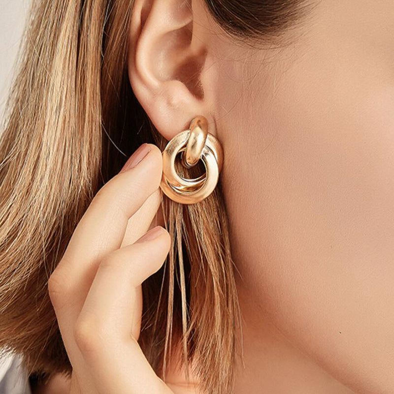 Innovative Round Metal Double Two Buckle Earrings