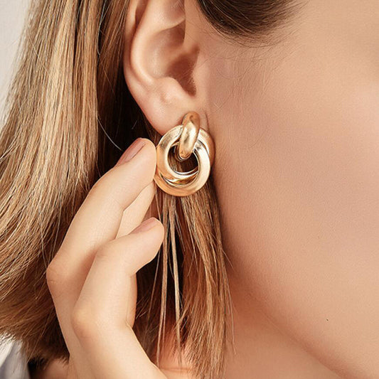 Innovative Round Metal Double Two Buckle Earrings