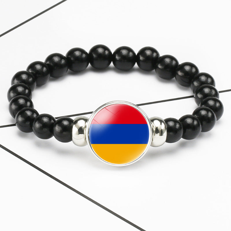 Flag Pattern Time Stone Black Elastic String Beads Bracelets