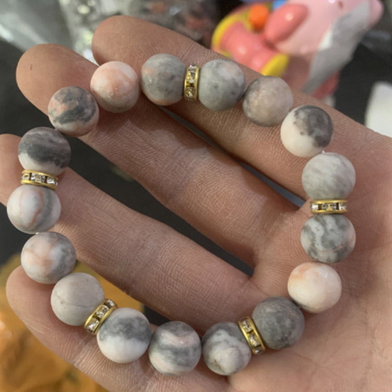 Pink Zebra Stone Beaded Band Hoop Bracelets