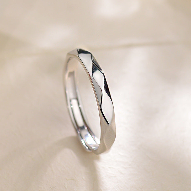 Sier Diamond Surface Couple Open Minimalist Design Rings