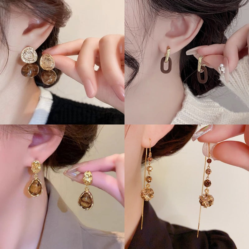 Women's Needle Coffee Color Series Design Sense Earrings