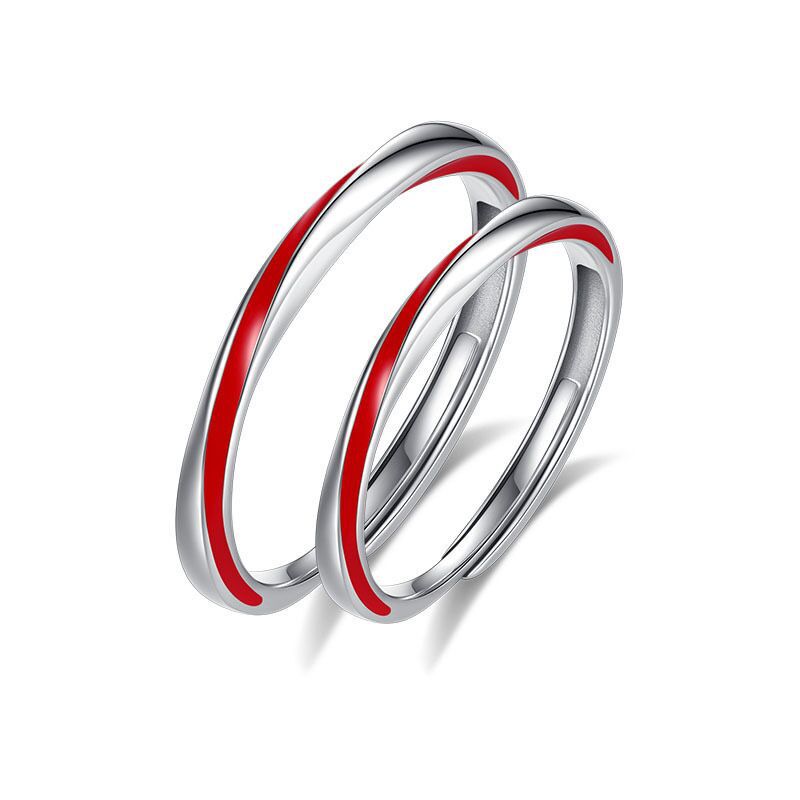 Sterling Sier Red Line Mobius Couple Pair Commemorative Gift Rings