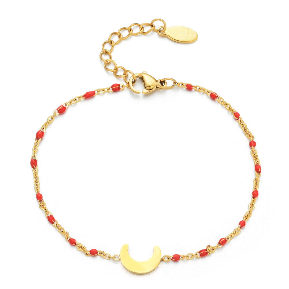 Moon Stainless Steel Dripping Oil Beads Bracelets
