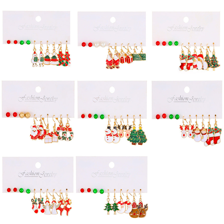 Women's Suit Cartoon Dripping Elk Santa Claus Earrings