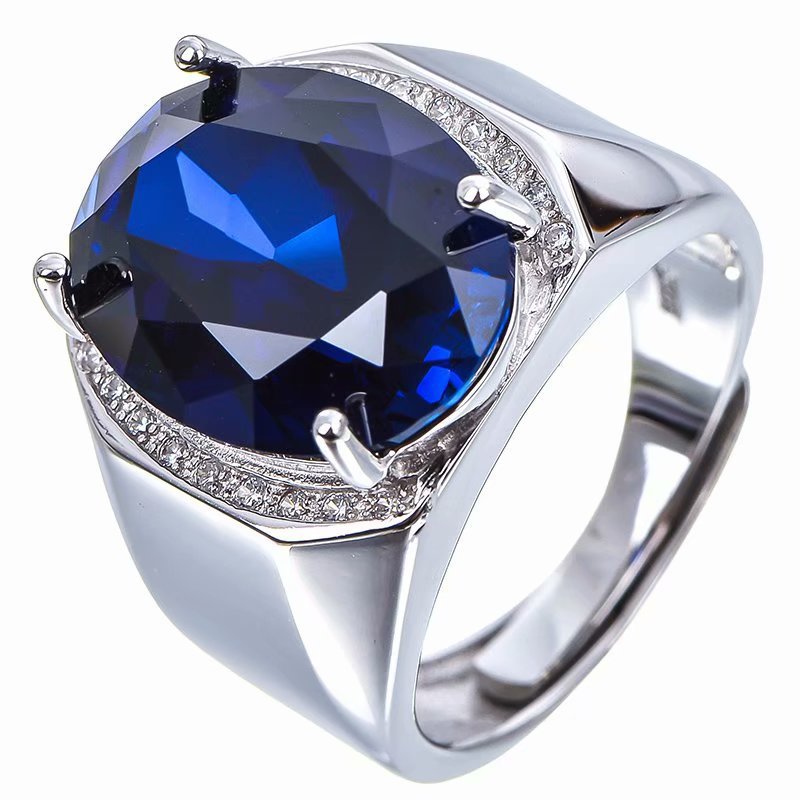 Men's Business Domineering Simulation Sapphire Open Inlaid Zircon Rings