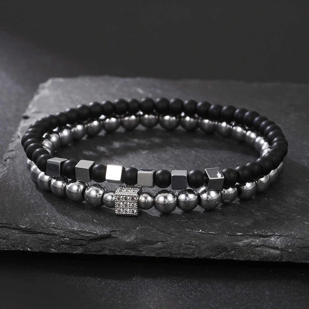 Men's Beaded Suit Map Stone Haematite Cross Bracelets