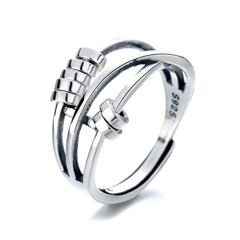 Women's Distressed Thai Sier Anxiety Three-ring Smart Index Rings