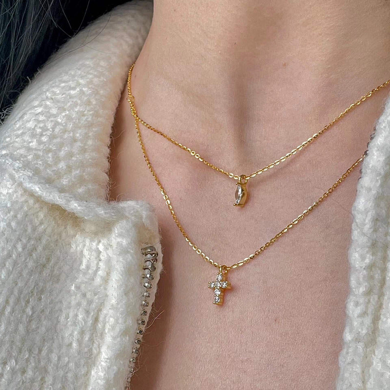 Water Drop Cross Clavicle Chain Golden Necklaces