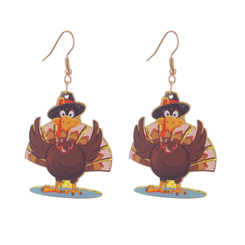 Autumn Thanksgiving Turkey Maple Leaf Party Funny Earrings