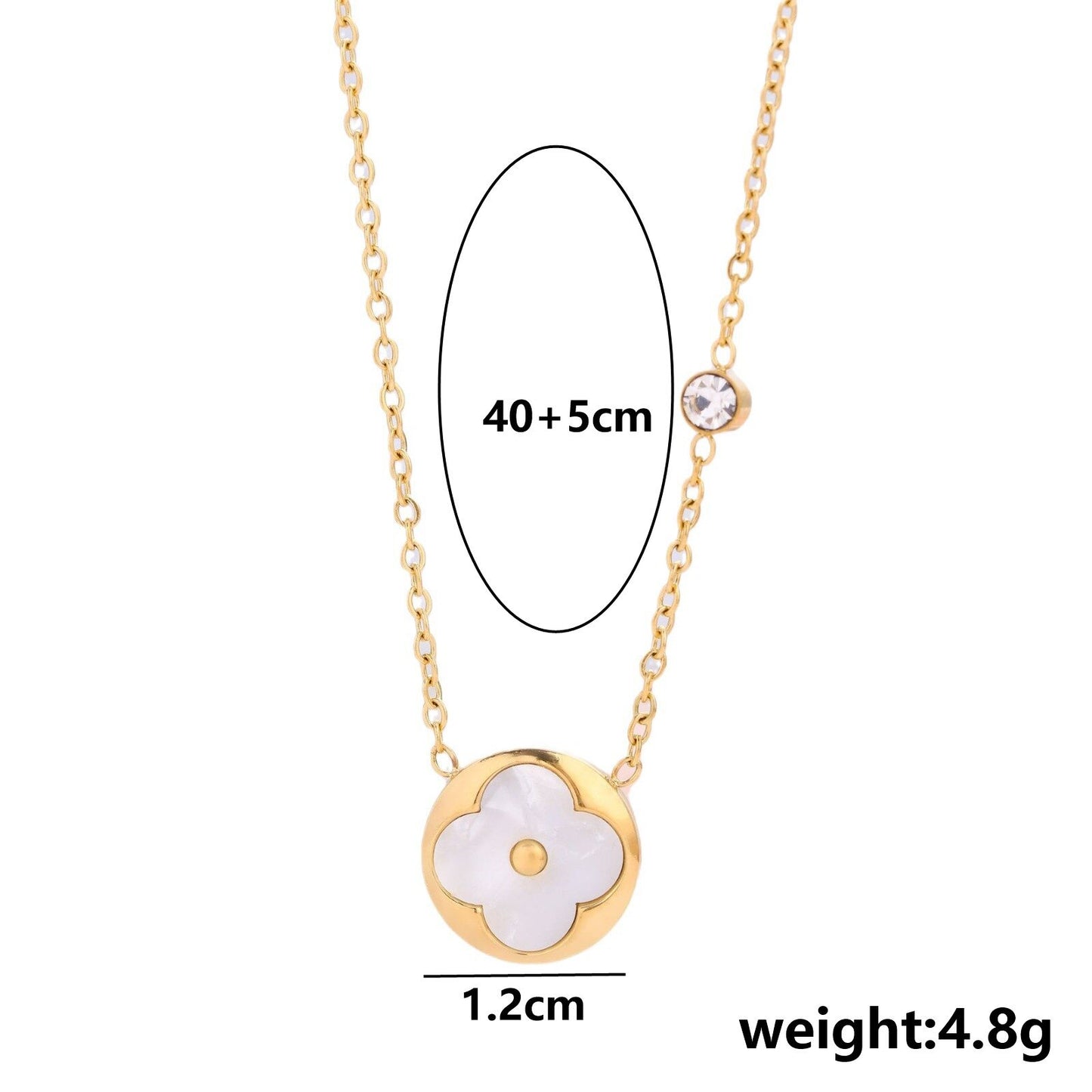 Titanium Steel Round Inlaid Shell Four-leaf Necklaces