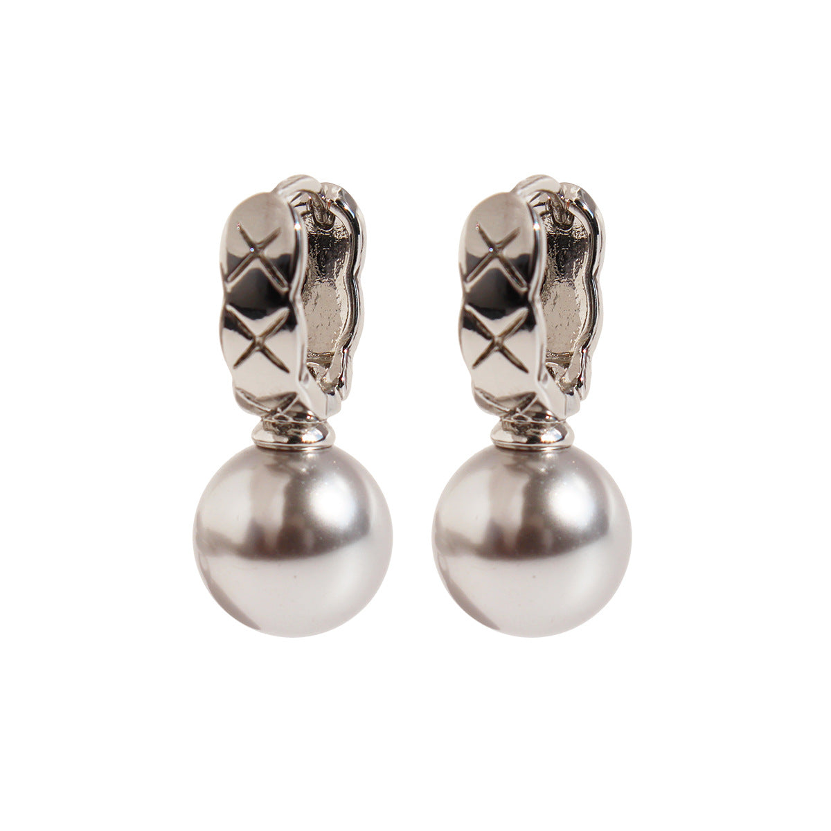 Women's Classic Diamond Plaid Style Pearl Cold Earrings