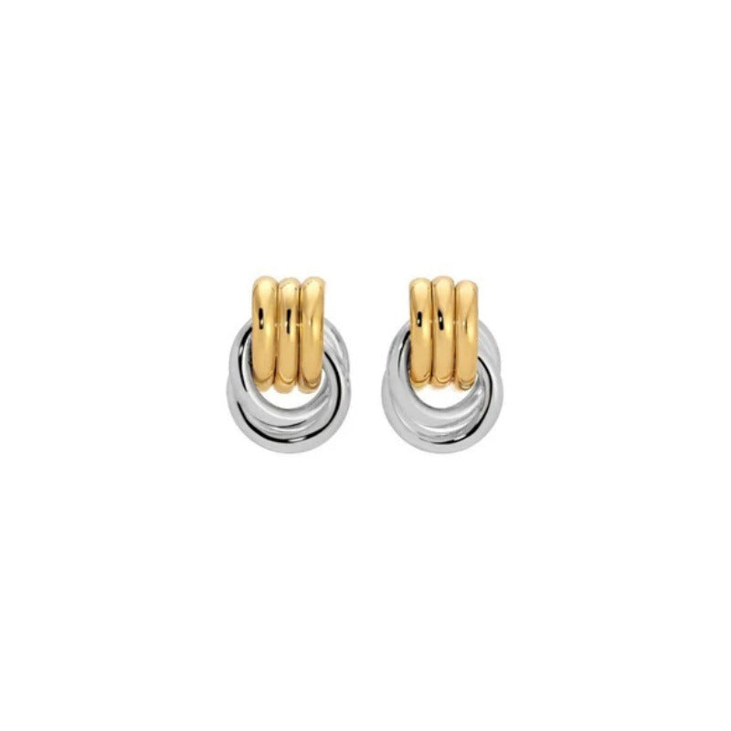 Gold Sier Color Matching Circle Buckle Earrings