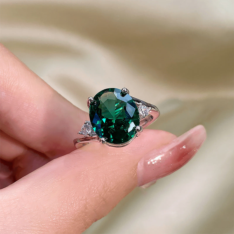 Artificial Emerald Female Oval Amethyst White Gold Plated Rings