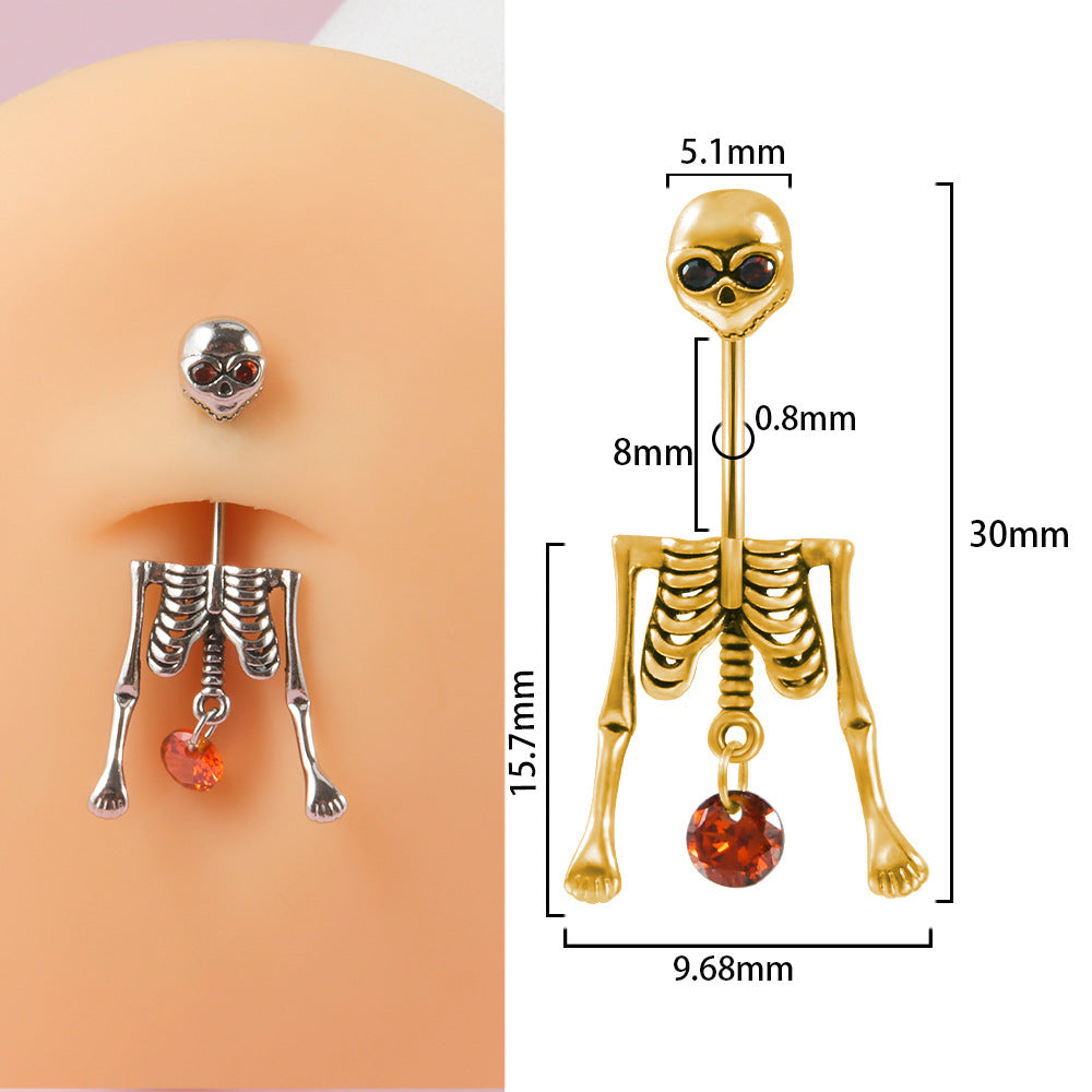 Curved Rod Male Thread Skull Navel Straight Rose Flower Earrings
