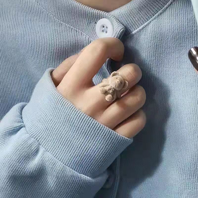 Flocking Bear Open Female Cartoon Index Finger Rings