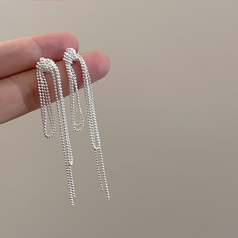 Knot Chain Strip Round Beads Long Tassel Ear Female Rings