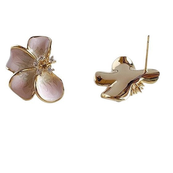 Women's Pink Enamel Flower For Super Nice High-grade Light Stud Earrings