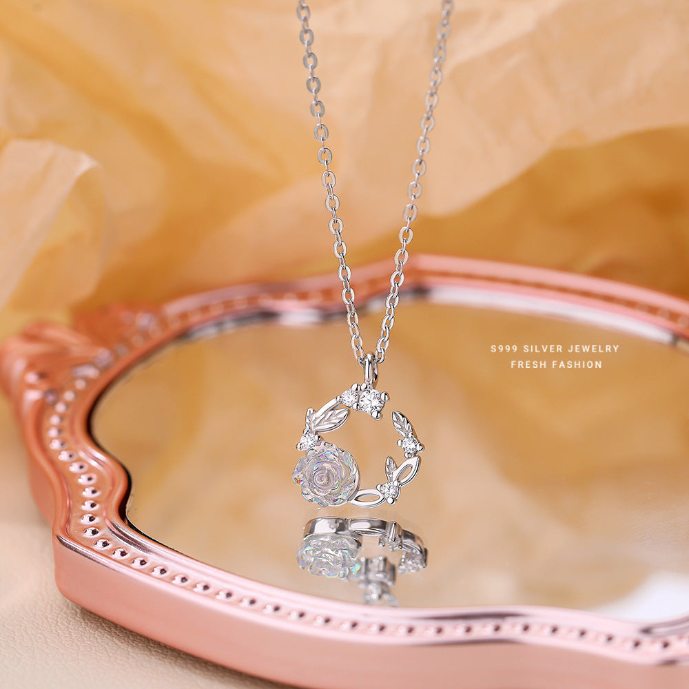 Women's Light Luxury Colorful Rose Clavicle Chain Necklaces