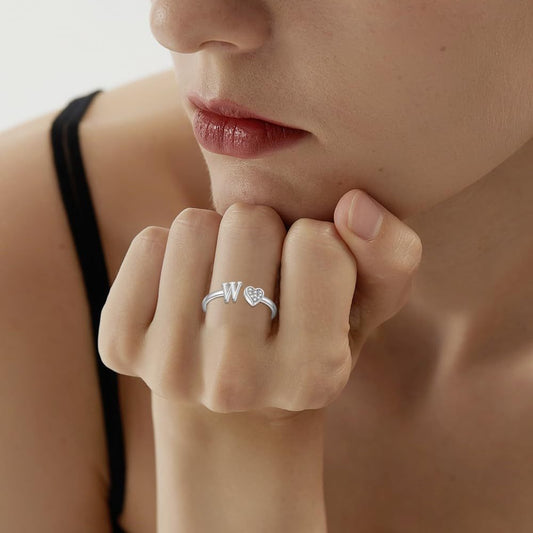 Name First Letters Stackable Zircon Adjustable Rings