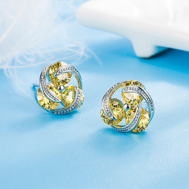 Comfortable Clover Windmill Zircon Female Rotating Earrings
