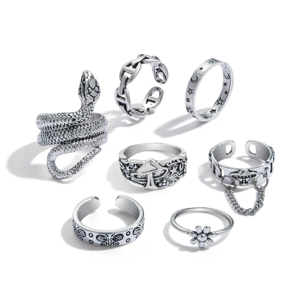 Black Diamond Elephant Skull Flower Snake Rings
