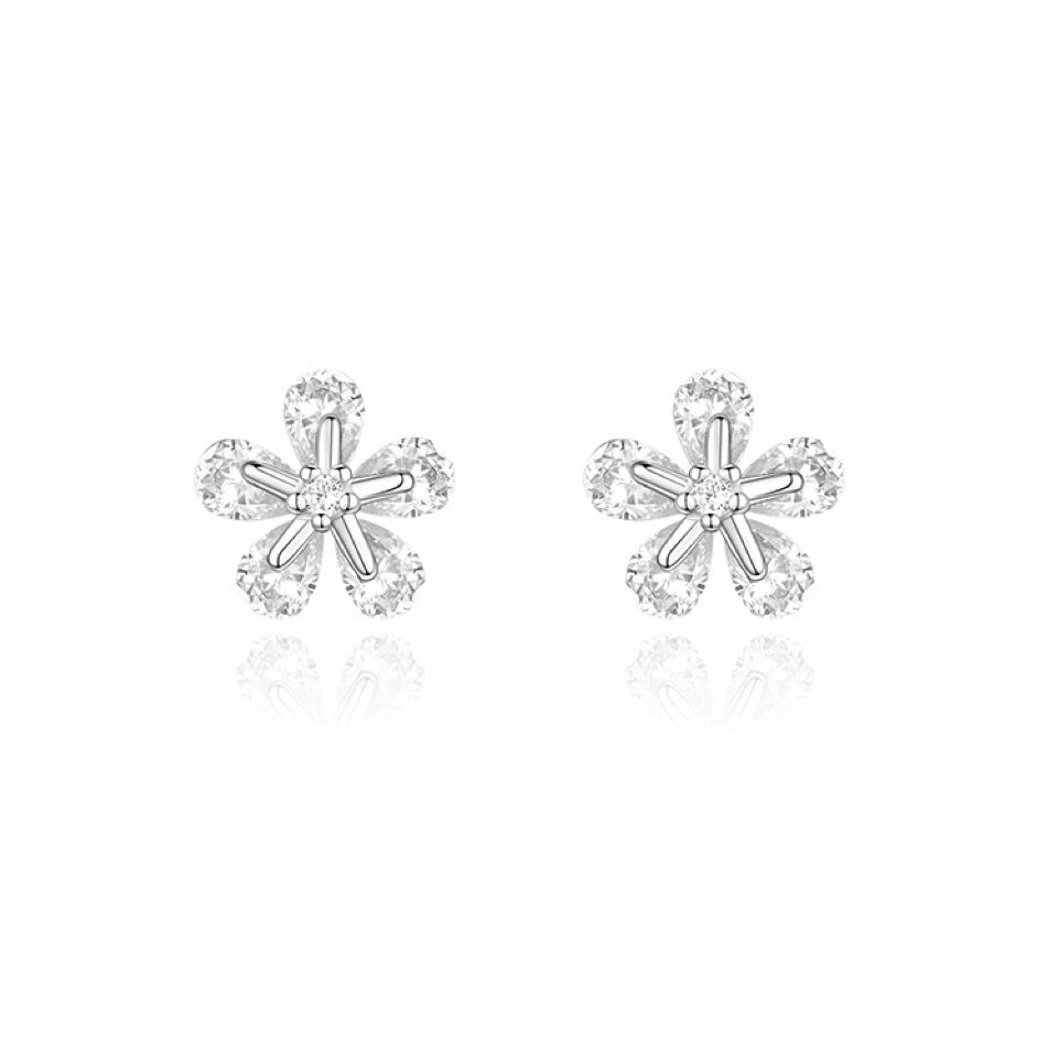 Women's Sweet Diamond Mounted Zircon Flower Sier Earrings